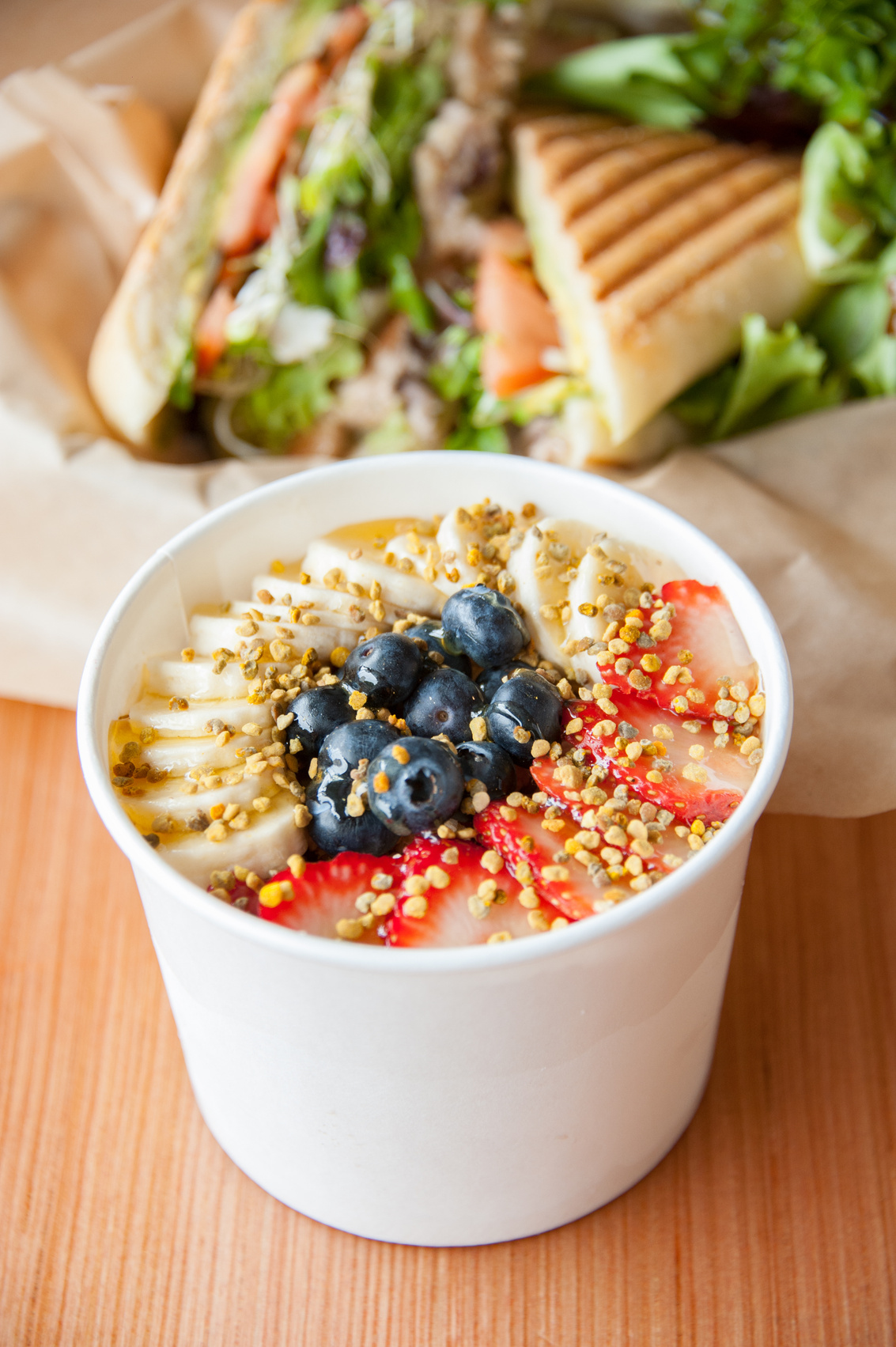 Acai Bowl and sandwich at cafe